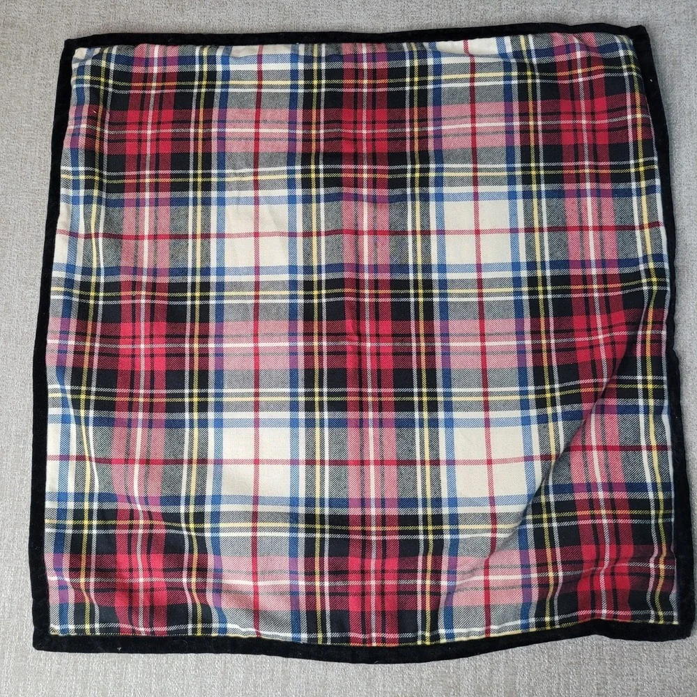 2 Lauren Ralph Tartan Plaid Pillow Cover 21 x 21 Square VTG Black Velvet Trim
